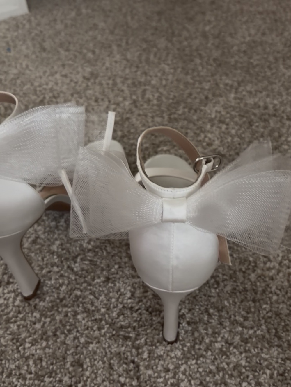 Women's White Bow Detail Ankle-Strap Heels